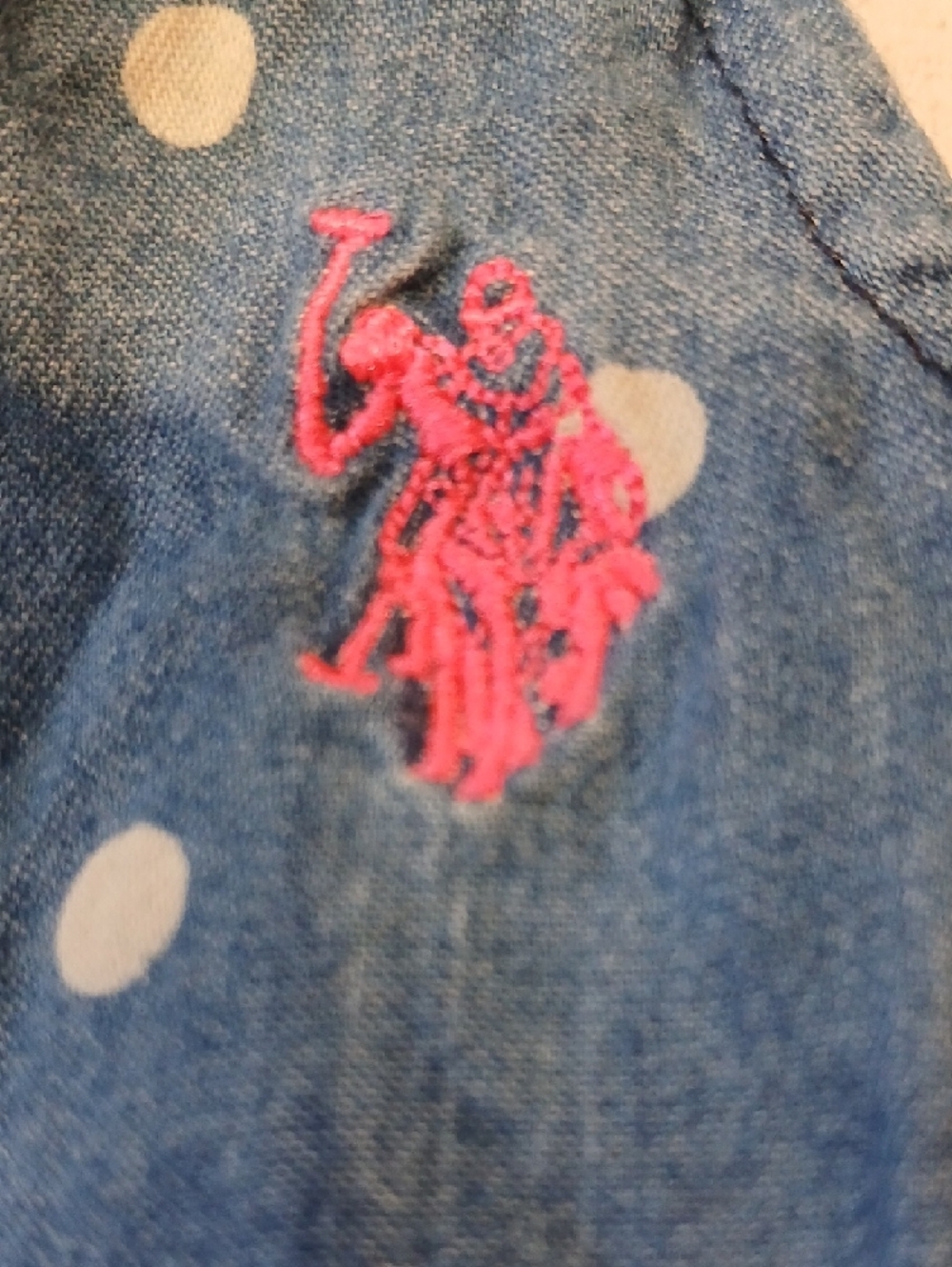 Polo by Ralph Lauren Blue Polka Dot Denim Tank Top with Pink Pony - Picture 3 of 6